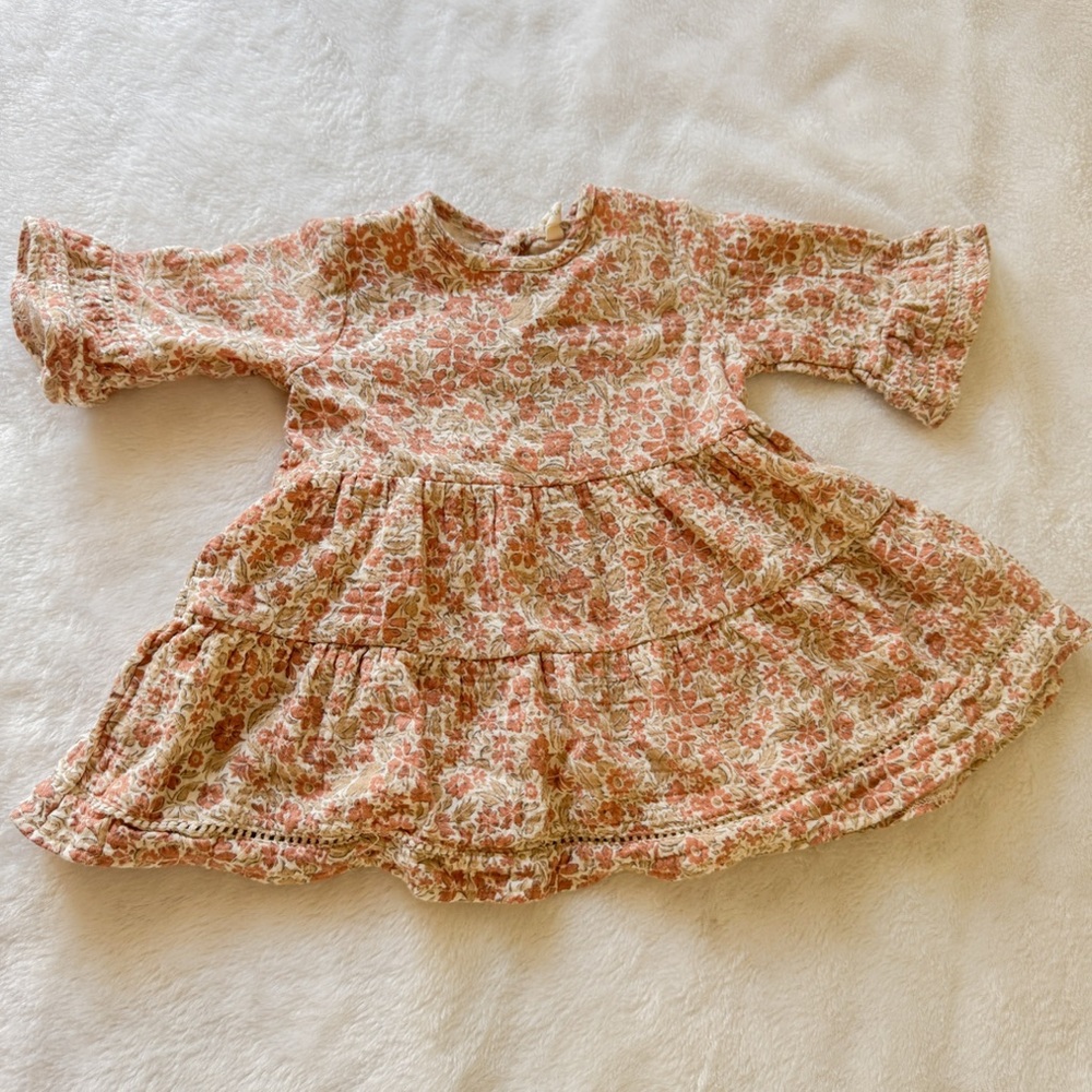 Quincy Mae Pink Cream Floral Tiered Dress